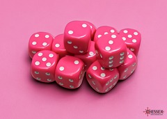 Opaque Pink/white 16mm d6 Dice Block (12 dice)